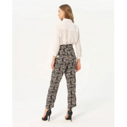 Pantalón Surkana largo recto talle alto crepe estampado Negro