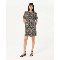 Vestido Surkana corto y recto crepe estampado negro
