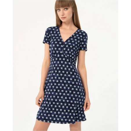 Vestido Surkana corto crepe estampado Marino