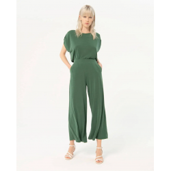 Pantalón Surkana cropped ancho y elástico liso Kaki