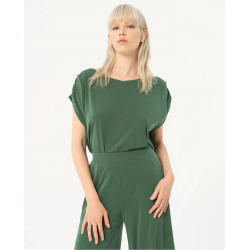 Pantalón Surkana cropped ancho y elástico liso Kaki