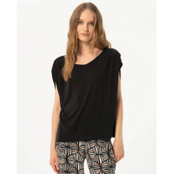 Camiseta Surkana manga drapeada lisa Negra