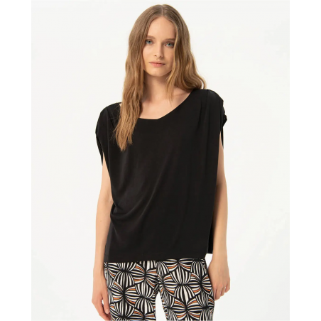 Camiseta Surkana manga drapeada lisa Negra