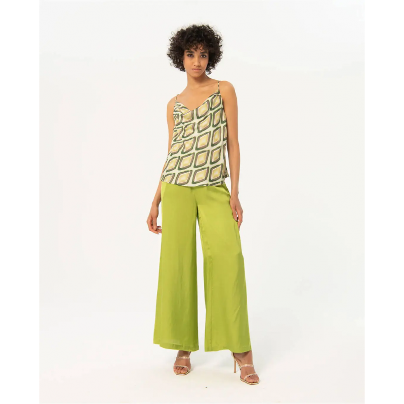 Top Surkana tirantes de satén estampado Verde