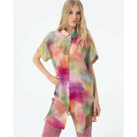Camisa Surkana larga manga corta estampada Multi