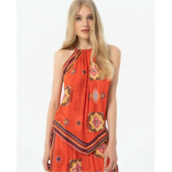 Top Surkana halter de bambula estampada Coral
