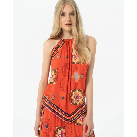 Top Surkana halter de bambula estampada Coral