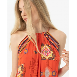 Top Surkana halter de bambula estampada Coral
