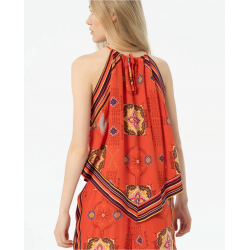 Top Surkana halter de bambula estampada Coral